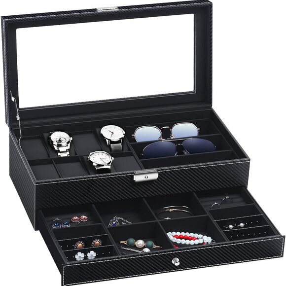 Watch Box Watch Case Watch Holder Organizer Jewelry Case Drawer Sunglasses Displ